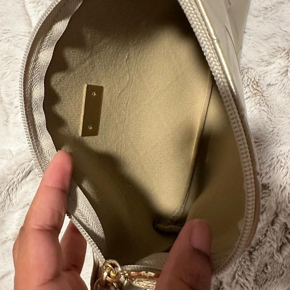 SHISEIDO Makeup Bag Goldtone Faux Leather Cosmetic Toiletry Pouch